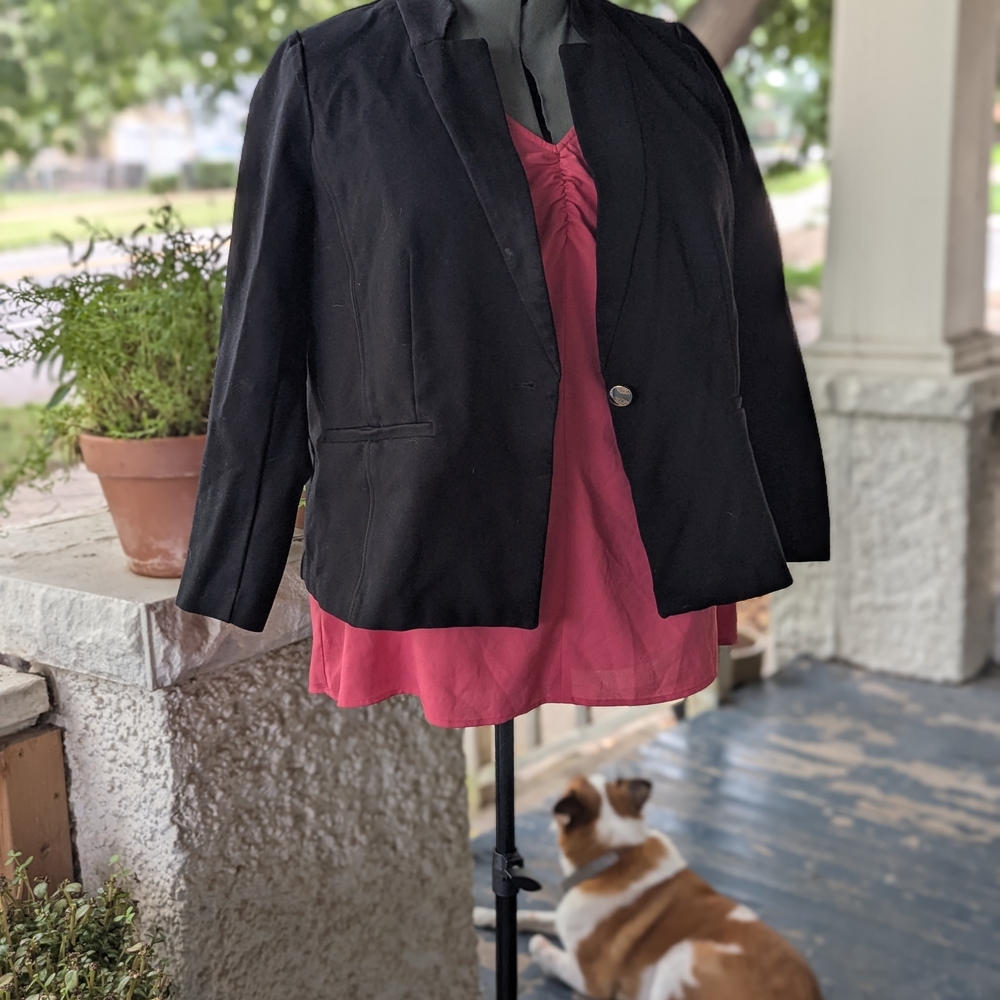 Eloquii Black Blazer with Pink Top